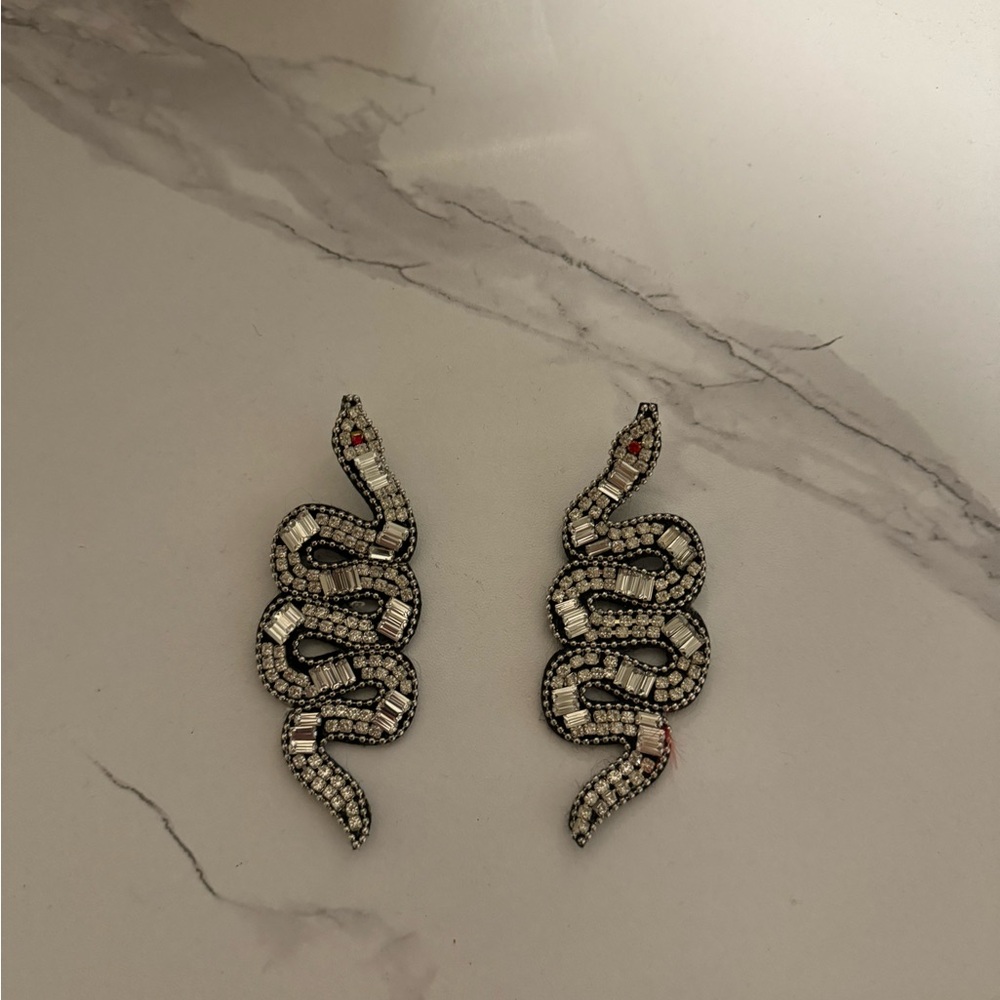 Elegant Black and White Snake Earrings